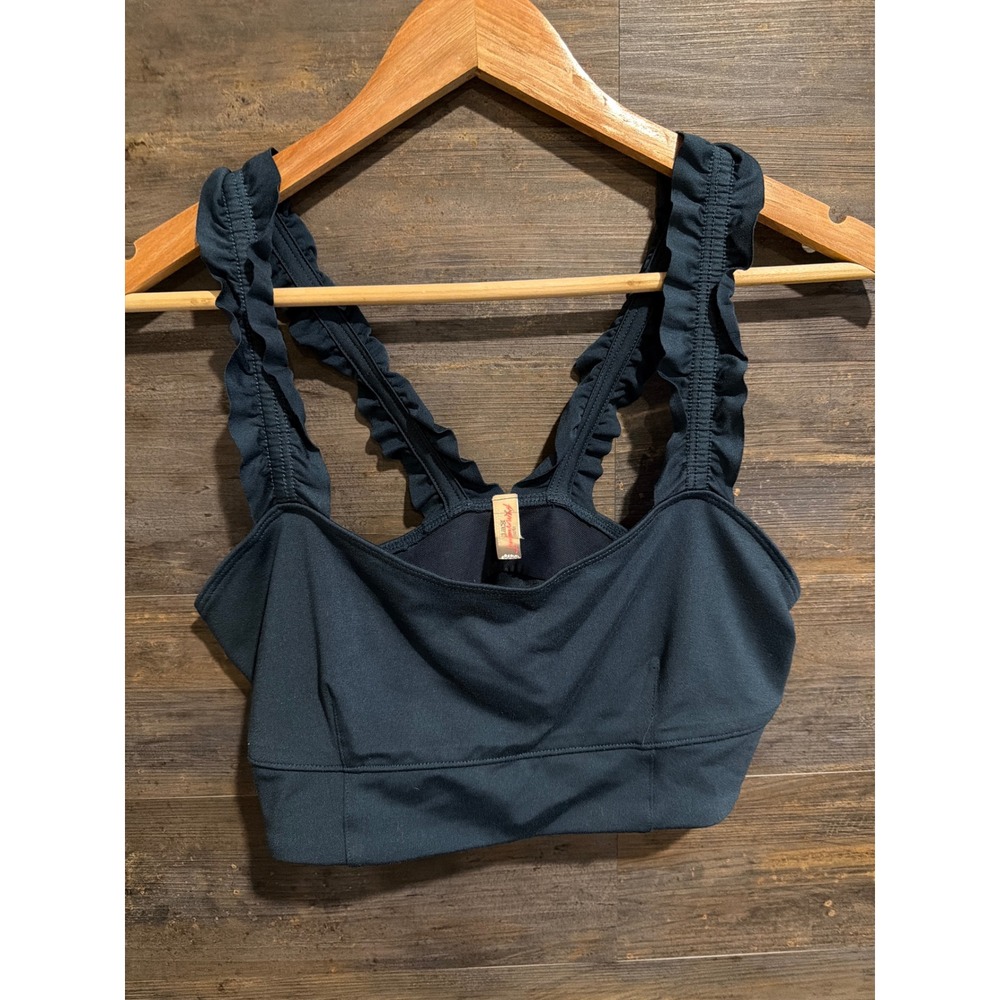 Free People FP Movement Ruffle Strap Sports Bra Navy Teal Blue Medium